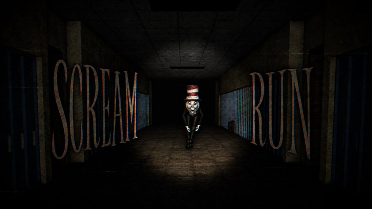 Scream And Run Roblox screenshot of the dark school and the Cat in the Hat hunt